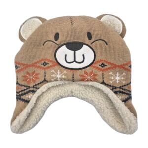 Baby Bear Beanie Faux Fur Lined Cap Brown Red One Size Linmark